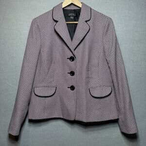 Kasper Light Pink Black Blazer Jacket 12 Contrast Trim Career Business Classic